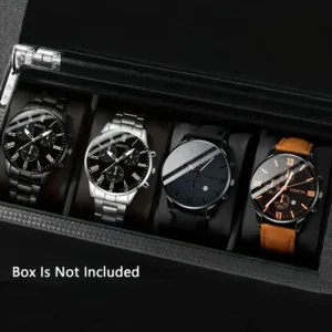 ⌚ 4 relojes de hombre elegantes – diseño sofisticado, movimiento de cuarzo y correas de cuero sintetico+ acero | perfectos para regalo, ocasiones especiales o estilo diario