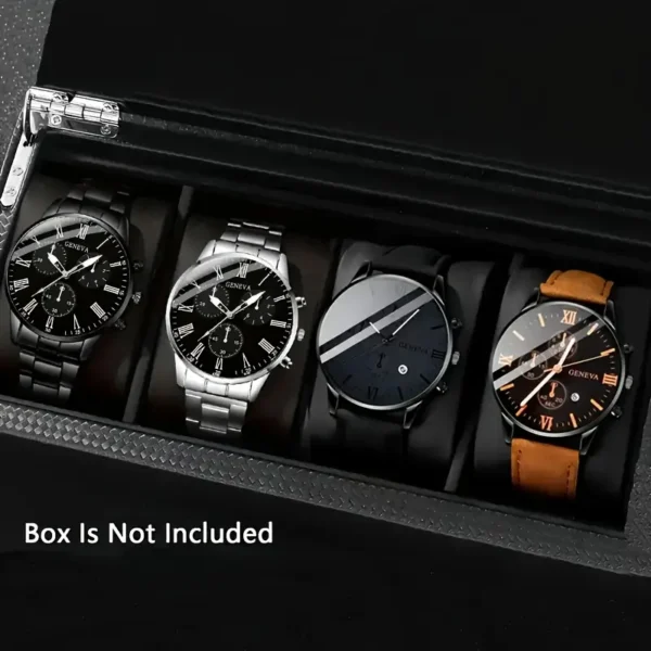 ⌚ 4 relojes de hombre elegantes – diseño sofisticado, movimiento de cuarzo y correas de cuero sintetico+ acero | perfectos para regalo, ocasiones especiales o estilo diario