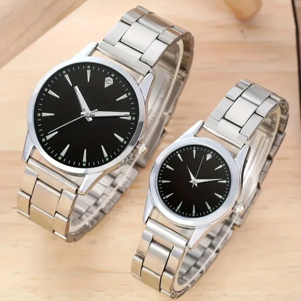 ⌚ relojes de pareja plateados – 2 unidades de estilo juvenil y moderno con movimiento de cuarzo